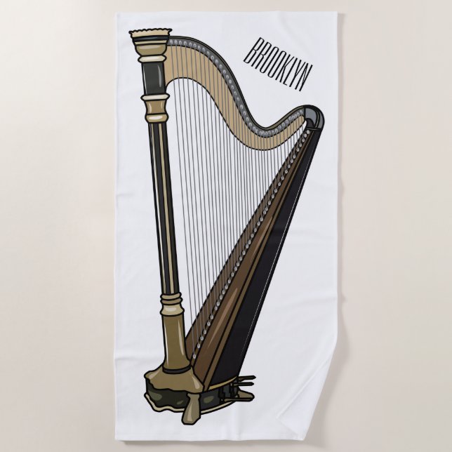 Harp cartoon illustration  beach towel (Front)
