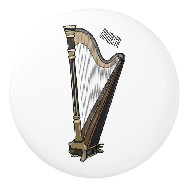 Harp cartoon illustration  ceramic knob (Front)