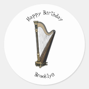 Harp cartoon illustration  classic round sticker