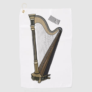 Harp cartoon illustration golf towel