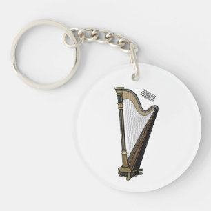Harp cartoon illustration  key ring