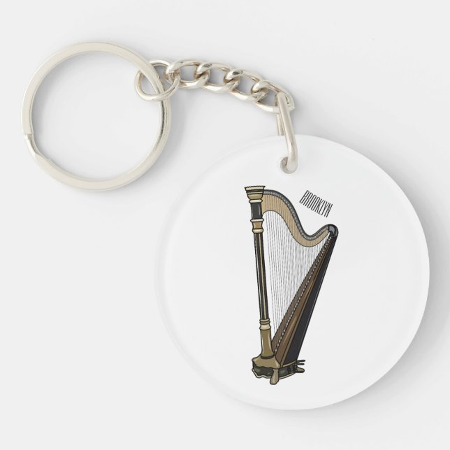 Harp cartoon illustration  key ring (Front)