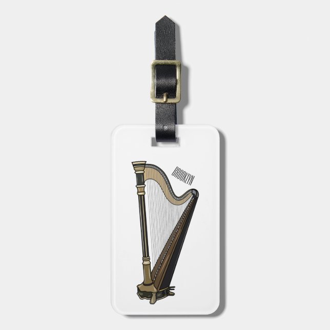 Harp cartoon illustration  luggage tag (Front Vertical)