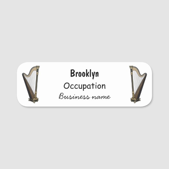 Harp cartoon illustration name tag (Front)