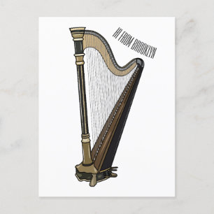 Harp cartoon illustration  postcard