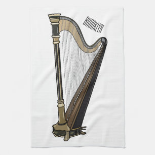 Harp cartoon illustration  tea towel