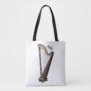 Harp cartoon illustration tote bag
