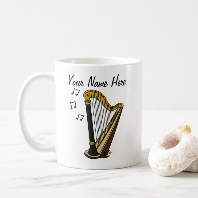 Harp Custom Mug Harpist String Musician Gift (With Donut)
