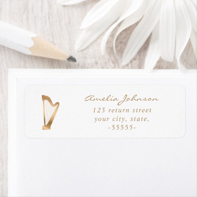 Harp Elegant Script Modern Gold White Music (Insitu)