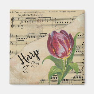 Harp Elegant Tulip Vintage Sheet Music Magnet