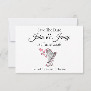 Harp Harpist Musician Wedding Save The Date