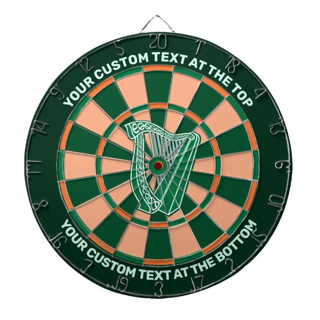 Harp Icon Dartboard Irish Colours and Custom Text (Front)