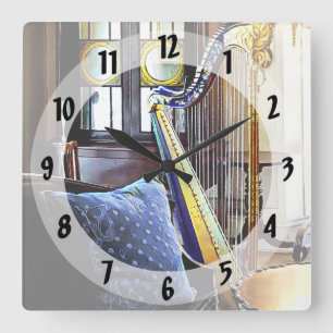 Harp In Music Room Square Wall Clock