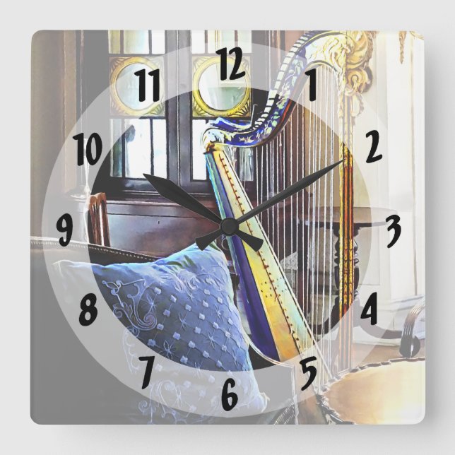 Harp In Music Room Square Wall Clock (Front)