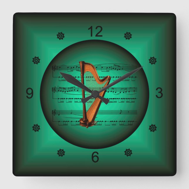 Harp ~ Music ~ La musique ~ Música ~ Music Square Wall Clock (Front)