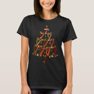 Harp Music Lover Xmas Santa Hat Harp Christmas Tre T-Shirt