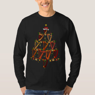 Harp Music Lover Xmas Santa Hat Harp Christmas Tre T-Shirt
