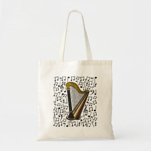 Harp Musical Notes, Harpist Music Teacher Tote Bag