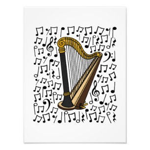 Harp Musical Notes Harpist String Music Teacher Photo Print