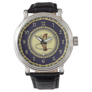 Harp ~ Musical Scroll ~ Gold/Navy Blue ~ Watch