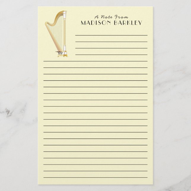 Harp Musician Music Teacher Stationery (Front)