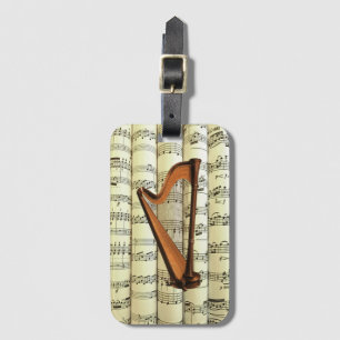 Harp On Rolled Sheet Music ~ Luggage Tag