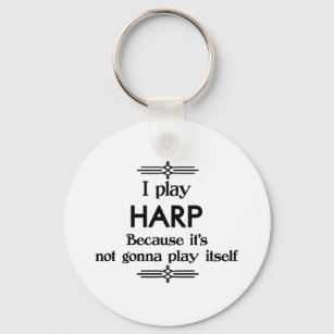 Harp - Play Itself Funny Deco Music Key Ring