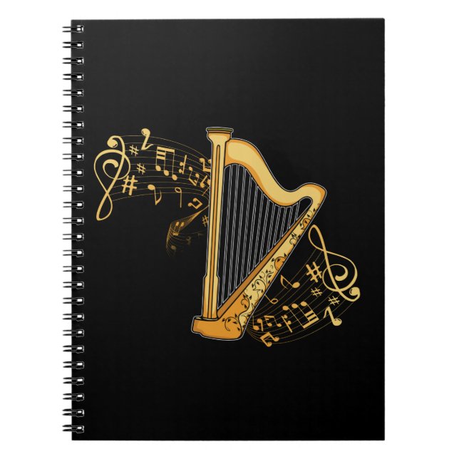 Harp Player Gift Girls Harpist Women Music Harp Notebook (Front)