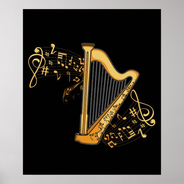 Harp Player Gift Girls Harpist Women Music Harp Poster (Front)