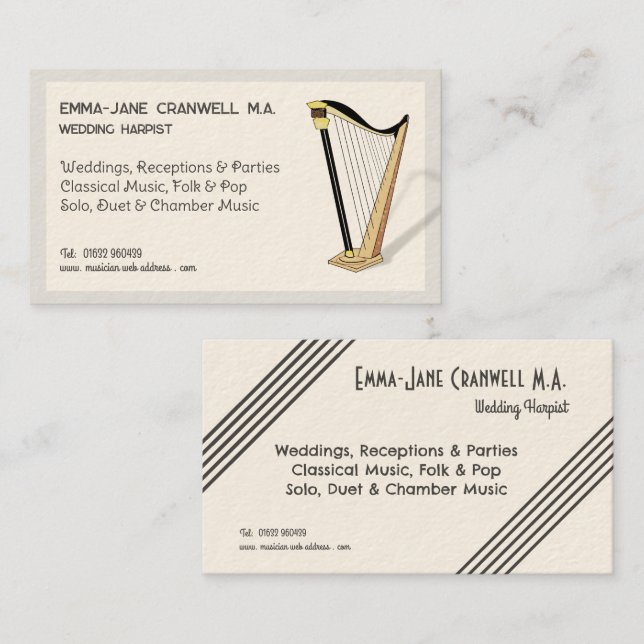 Harp Player Wedding Harpist Musician Personalised Business Card (Front/Back)