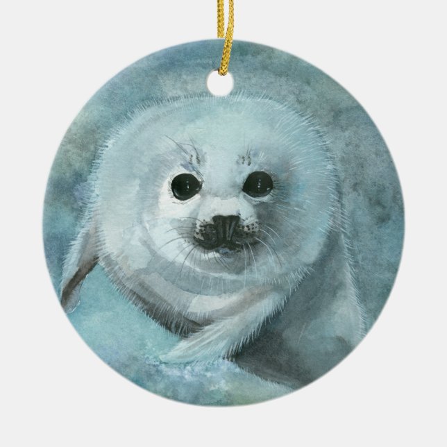 Harp Seal Art Ornament (Front)