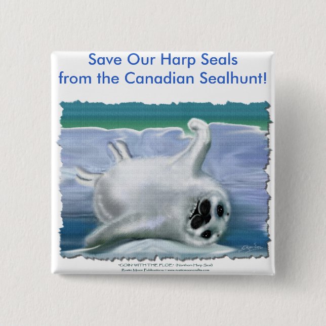 HARP SEAL BABY 15 CM SQUARE BADGE (Front)