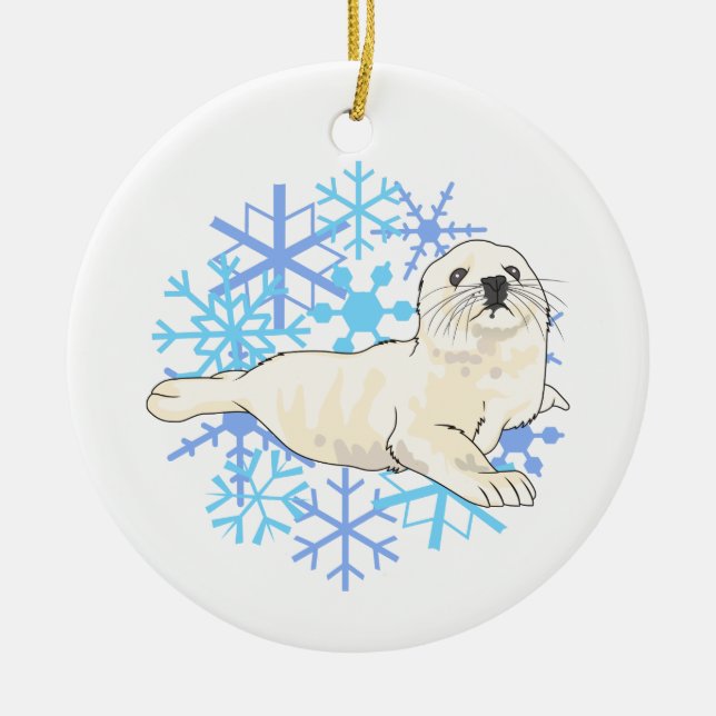 Harp Seal Ceramic Tree Decoration (Front)