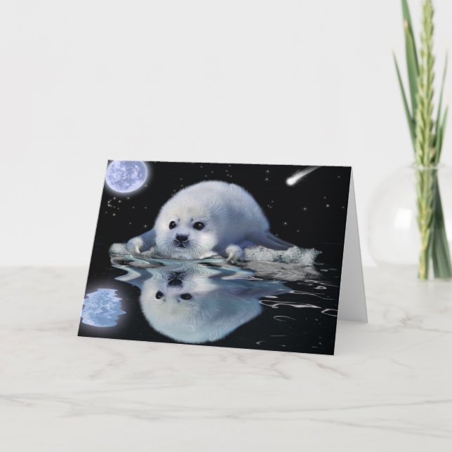 HARP SEAL & Story Wildlife Art Greeting Card (Front)