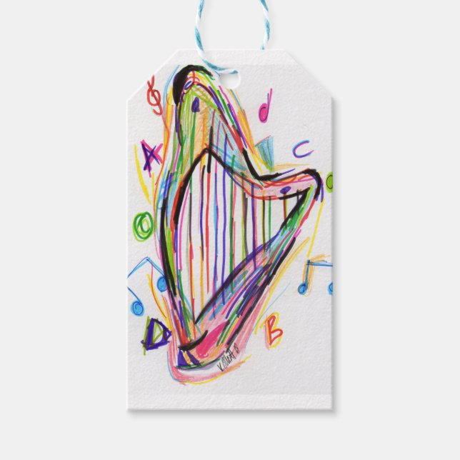 Harp Sketch - Rainbow Gift Tags (Front)