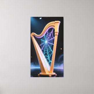 harp strings transform into a shimmering spiderweb canvas print
