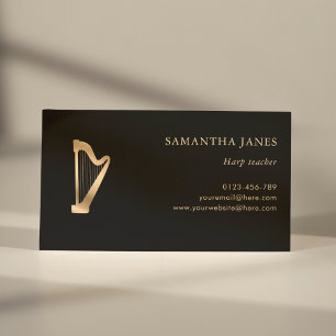 Harp Teacher Black and Gold Professional  Business Card