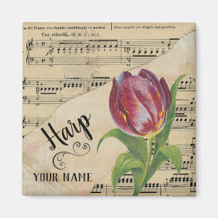 Harp Tulip Vintage Sheet Music Customised Magnet