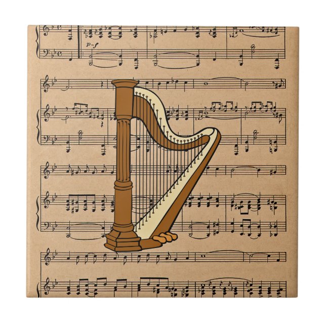 Harp With Sheet Music Background Tile (Front)