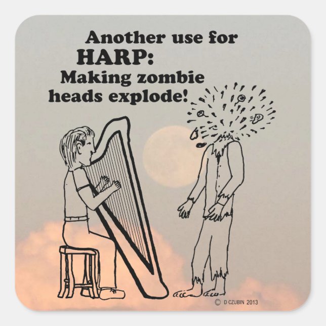 Harp Zombie Explode Square Sticker (Front)