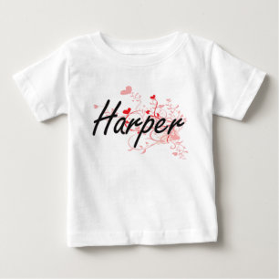 Harper Artistic Name Design with Hearts Baby T-Shirt