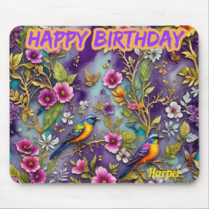 HARPER ~ Birds Flowers ~ Birthday Greetings ~  Mouse Mat