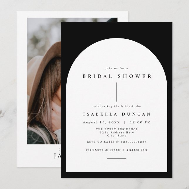 HARPER Boho Black & White Arched Bridal Shower Invitation (Front/Back)