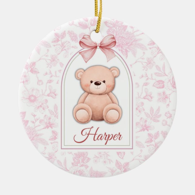 Harper | Custom Pink Teddy Bear Nursery Design  Ceramic Tree Decoration (Front)