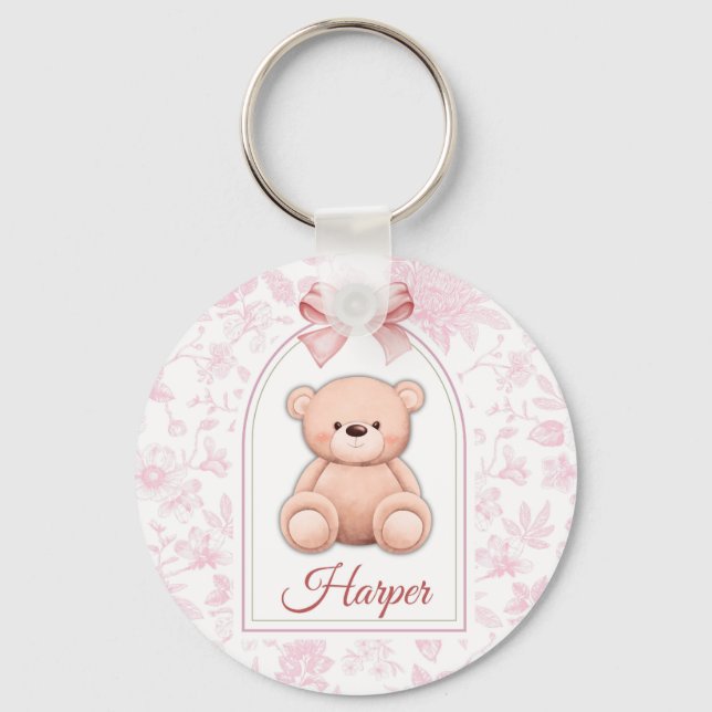Harper | Custom Pink Teddy Bear Nursery Design  Key Ring (Front)
