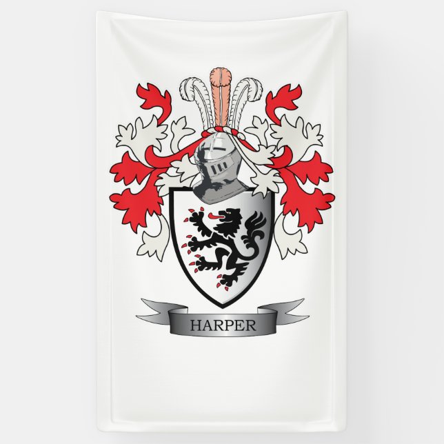 Harper Family Crest Coat of Arms Banner (Vertical)