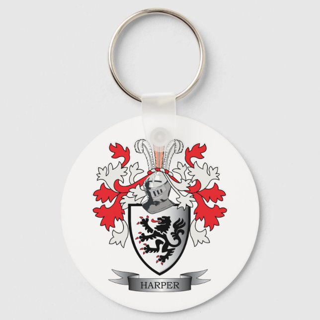 Harper Family Crest Coat of Arms Key Ring (Front)