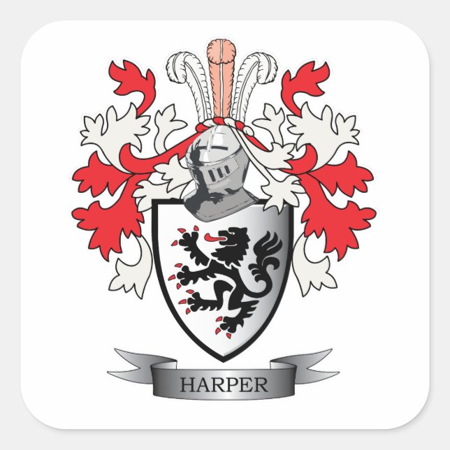 Harper Family Crest Coat of Arms Square Sticker (Front)