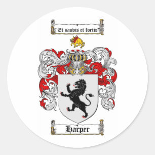 HARPER FAMILY CREST -  HARPER COAT OF ARMS CLASSIC ROUND STICKER