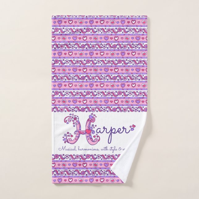 Harper name meaning flower heart pink  hand towel (Hand Towel)